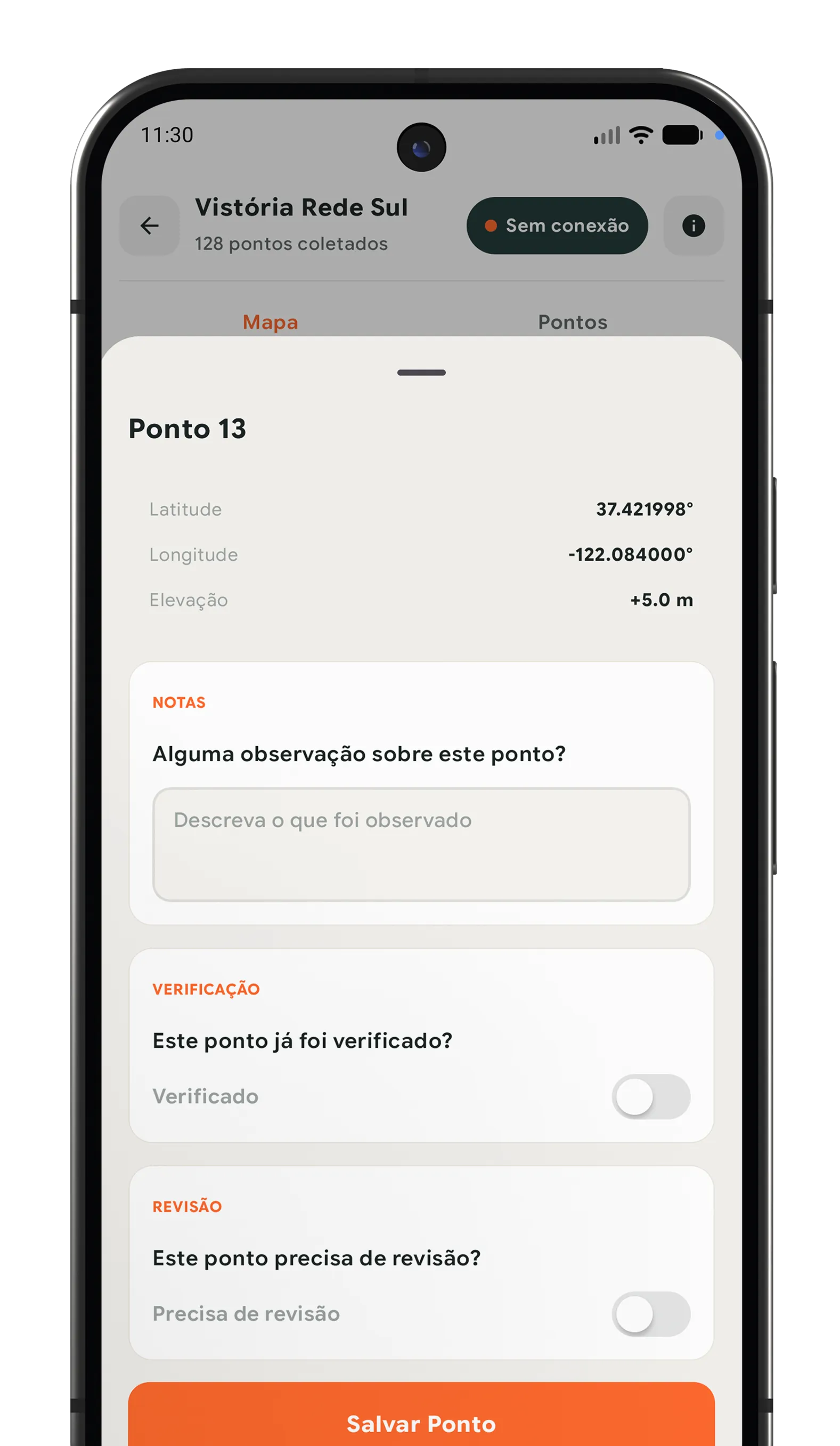 App de campo: captura de ponto sem conexão