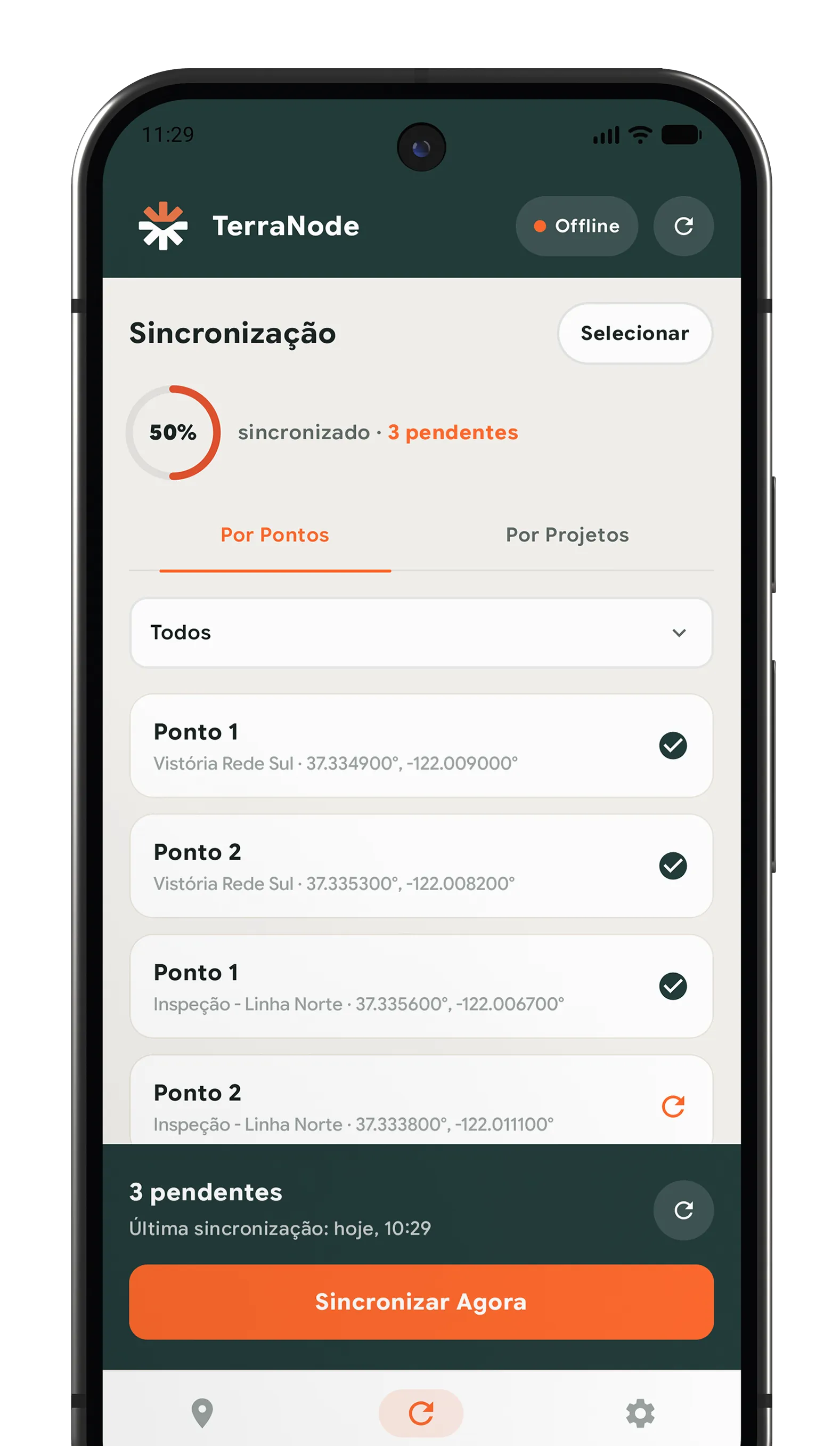 App de campo: fila de sincronização